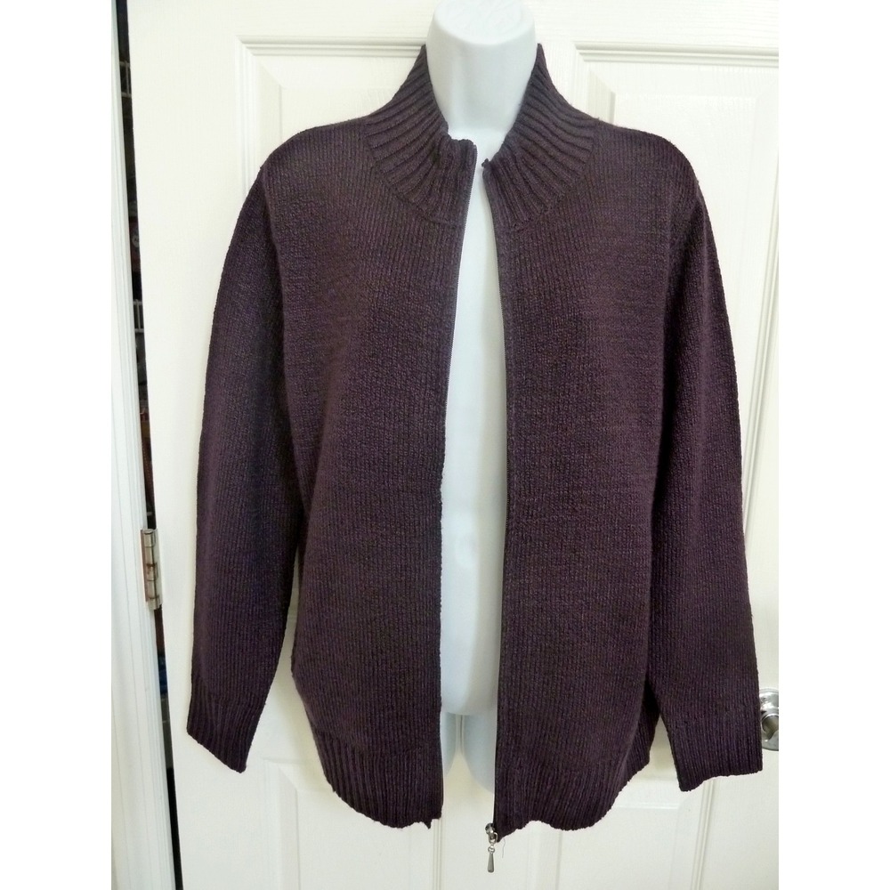 Karen Scott Womens Large Full Zip Sweater Jacket Pockets Purple Mock Neck Knit